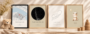 Maak een unieke geboorteposter met naam en geboortegegevens. Ontdek onze gepersonaliseerde posters voor de babykamer. Ook leuk als kraamcadeau!